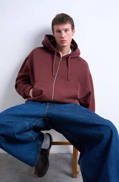 Topman Oversize Zip Hoodie In Brown