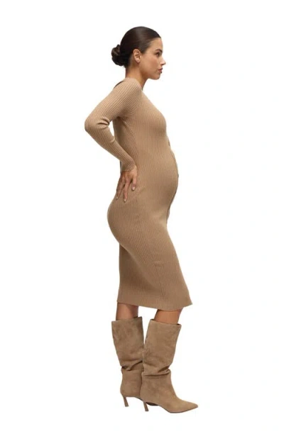Ingrid & Isabel Button Front Sweater Maternity Dress In Brown