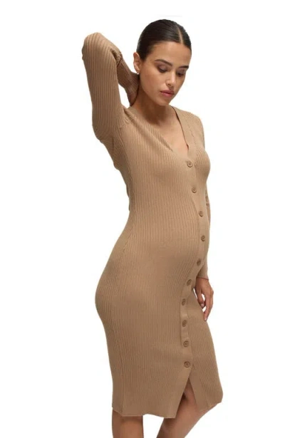 Ingrid & Isabel Button Front Sweater Maternity Dress In Brown