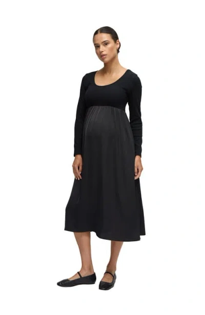 Ingrid & Isabel Mix Media Midi Maternity Dress In Black