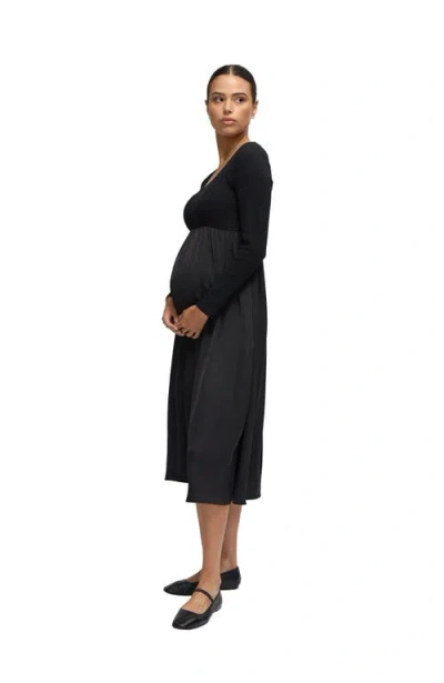 Ingrid & Isabel Mix Media Midi Maternity Dress In Black