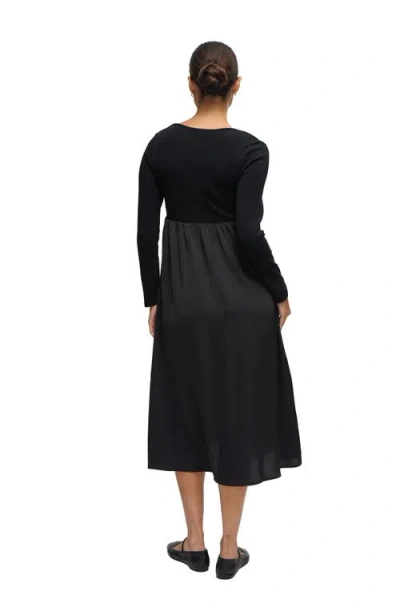 Ingrid & Isabel Mix Media Midi Maternity Dress In Black