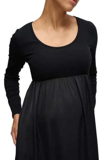 Ingrid & Isabel Mix Media Midi Maternity Dress In Black