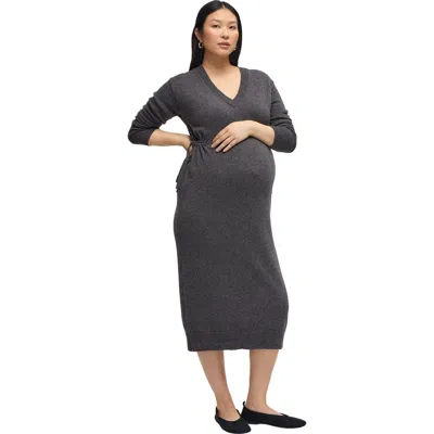 Ingrid & Isabel Cozy V-neck Maternity Sweater Dress In Gray