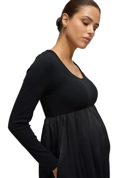 Ingrid & Isabel Mix Media Midi Maternity Dress In Black