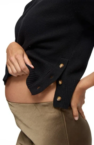 Ingrid & Isabel Crop Mock Neck Maternity Sweater In Black