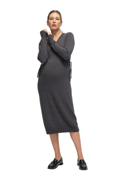 Ingrid & Isabel Cozy V-neck Maternity Sweater Dress In Gray