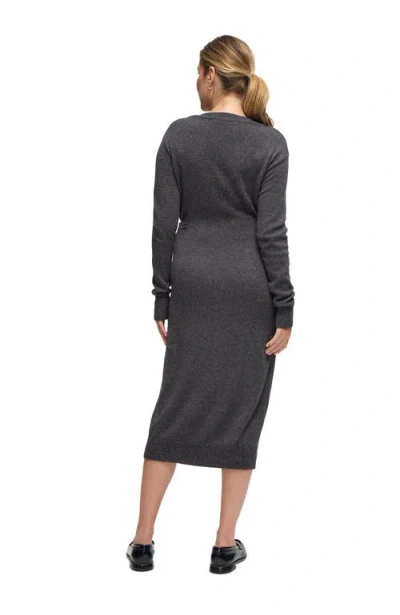 Ingrid & Isabel Cozy V-neck Maternity Sweater Dress In Gray