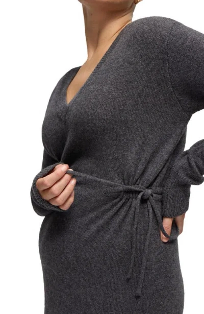 Ingrid & Isabel Cozy V-neck Maternity Sweater Dress In Gray
