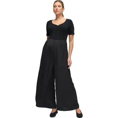 Ingrid & Isabel Mix Media Maternity  Jumpsuit In Black