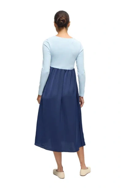 Ingrid & Isabel Mix Media Midi Maternity Dress In Blue