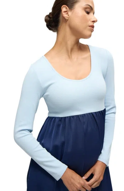 Ingrid & Isabel Mix Media Midi Maternity Dress In Blue