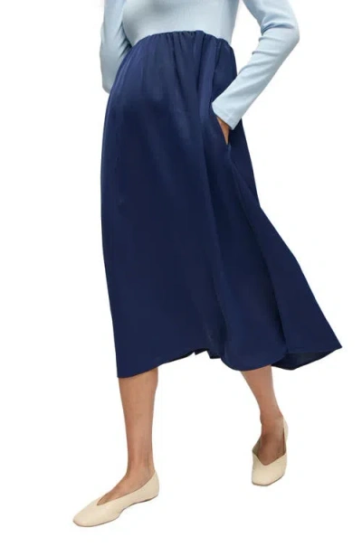 Ingrid & Isabel Mix Media Midi Maternity Dress In Blue