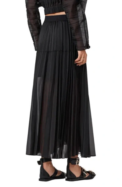 Allsaints Womens Micaela Pleated Chiffon Maxi Skirt Black In Black