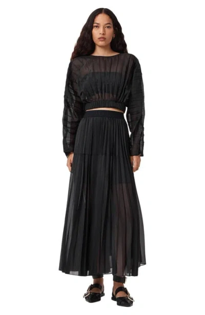 Allsaints Womens Micaela Pleated Chiffon Maxi Skirt Black In Black