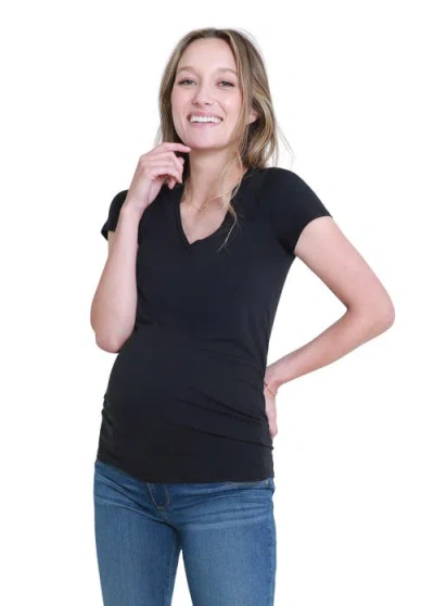 Ingrid & Isabel Maternity Basic Short Sleeve Vneck Tee In Black