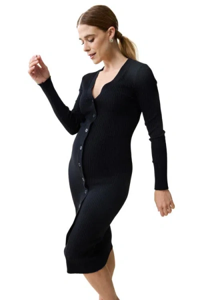 Ingrid & Isabel Maternity Button Front Sweater Dress In Black