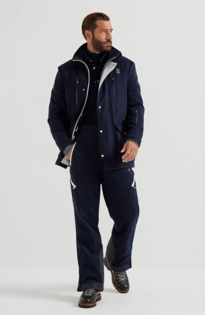 Brunello Cucinelli Mountain Padding Contrast Side-zip Trousers In Blue