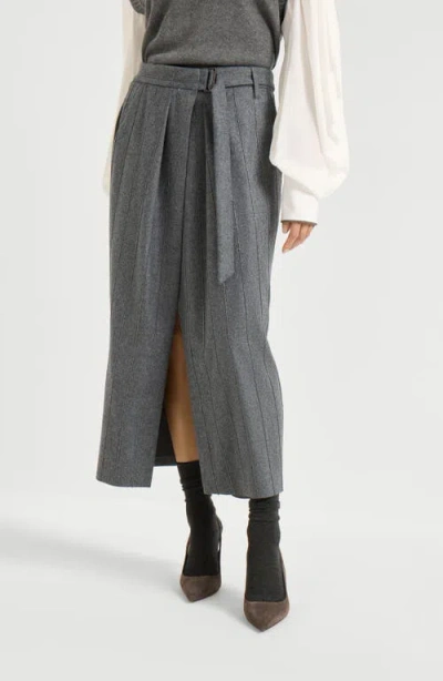 Brunello Cucinelli Pinstripe Wrap Long Skirt In Gold