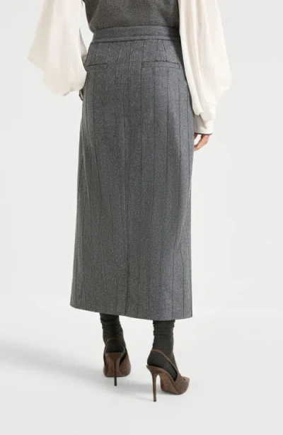 Brunello Cucinelli Pinstripe Wrap Long Skirt In Gold