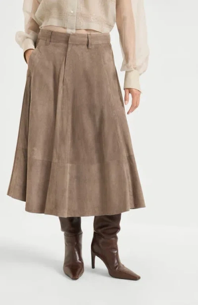 Brunello Cucinelli Suede Circle Skirt In Brown