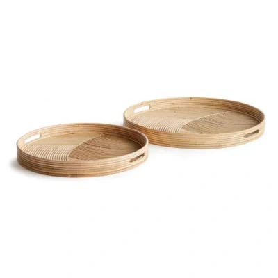 Napa Home & Garden Jelani Cane Round Decorative Trays Set Of 2 In Brown