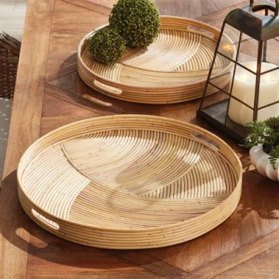 Napa Home & Garden Jelani Cane Round Decorative Trays Set Of 2 In Brown