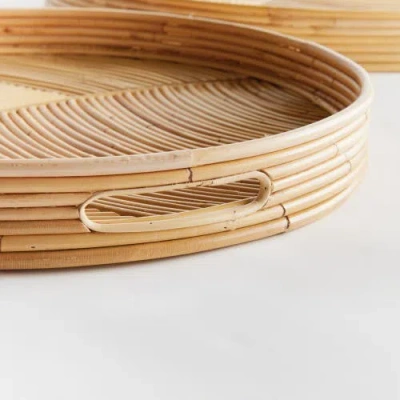 Napa Home & Garden Jelani Cane Round Decorative Trays Set Of 2 In Brown