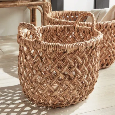 Napa Home & Garden Emlyn Rattan Decorative Baskets Set Of 2 With Side Handles In Brown