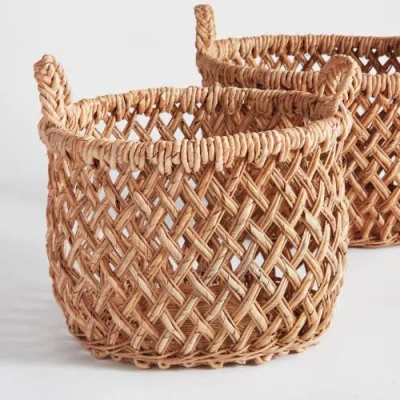Napa Home & Garden Emlyn Rattan Decorative Baskets Set Of 2 With Side Handles In Brown
