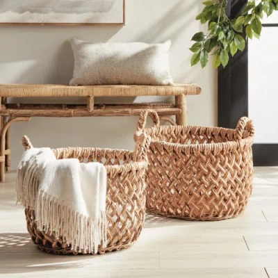 Napa Home & Garden Emlyn Rattan Decorative Baskets Set Of 2 With Side Handles In Brown