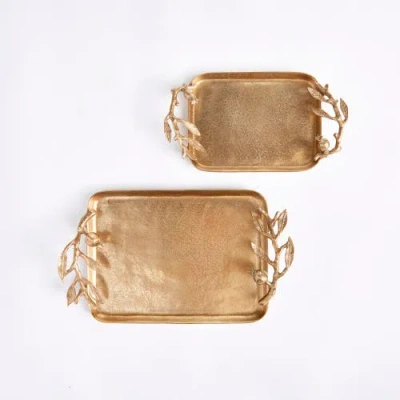 Napa Home & Garden Pomegranate Branch Decorative Trays Set Of 2 In Gold