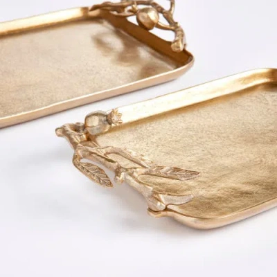 Napa Home & Garden Pomegranate Branch Decorative Trays Set Of 2 In Gold