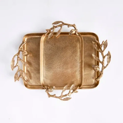 Napa Home & Garden Pomegranate Branch Decorative Trays Set Of 2 In Gold