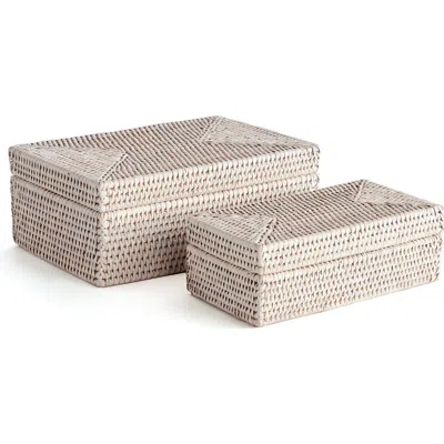 Napa Home & Garden Burma Rattan Rectangular Lidded Boxes Set Of 2 In Neutral
