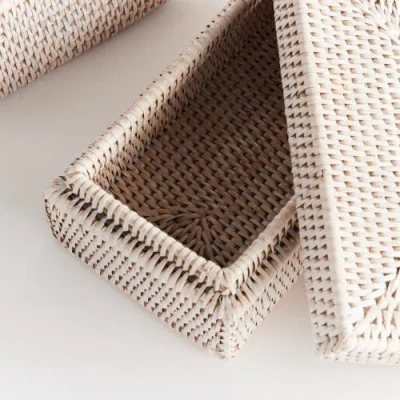 Napa Home & Garden Burma Rattan Rectangular Lidded Boxes Set Of 2 In Neutral