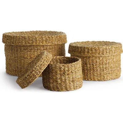 Napa Home & Garden Seagrass Round Lidded Baskets Set Of 3 In Brown