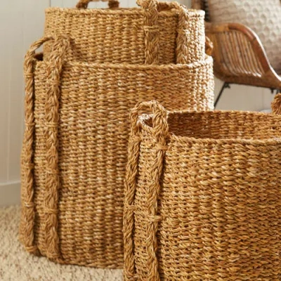Napa Home & Garden Seagrass Round Baskets Large Set Of 3 In Brown