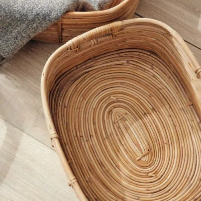 Napa Home & Garden Cane Rattan Rectangular Baskets With Handles Set Of 3 In Brown