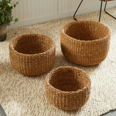 Napa Home & Garden Seagrass Cylindrical Baskets Set Of 3 In Brown