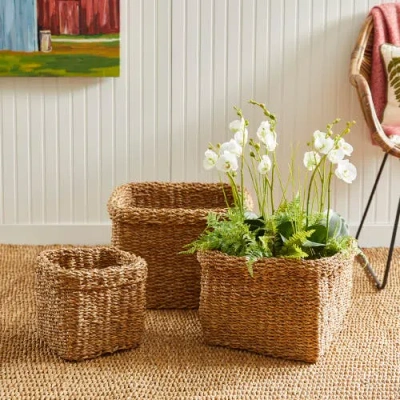 Napa Home & Garden Seagrass Square Baskets With Cuffs Set Of 3 In Brown
