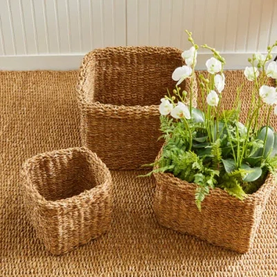Napa Home & Garden Seagrass Square Baskets With Cuffs Set Of 3 In Brown