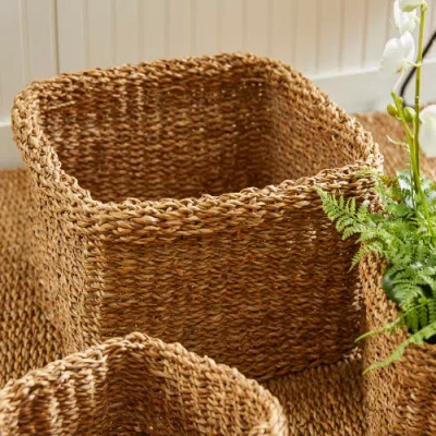 Napa Home & Garden Seagrass Square Baskets With Cuffs Set Of 3 In Brown