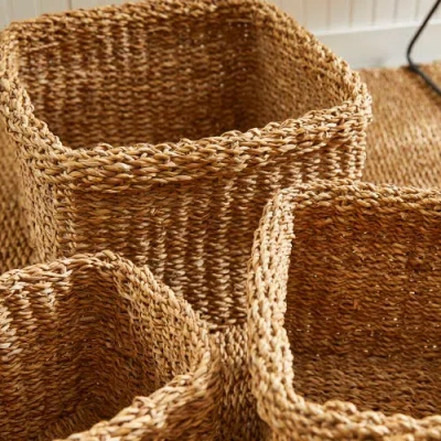 Napa Home & Garden Seagrass Square Baskets With Cuffs Set Of 3 In Brown