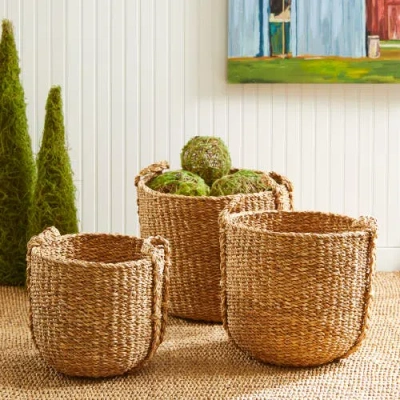Napa Home & Garden Seagrass Round Drum Baskets, Set Of 3 In Brown