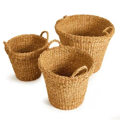 Napa Home & Garden Seagrass Tapered Baskets With Handles And Cuffs Set Of 3 In Brown