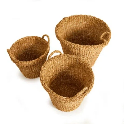 Napa Home & Garden Seagrass Tapered Baskets With Handles And Cuffs Set Of 3 In Brown