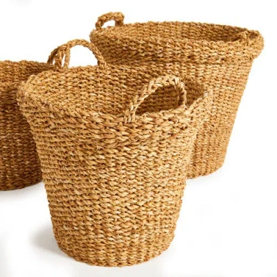 Napa Home & Garden Seagrass Tapered Baskets With Handles And Cuffs Set Of 3 In Brown