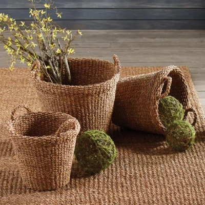 Napa Home & Garden Seagrass Tapered Baskets With Handles And Cuffs Set Of 3 In Brown