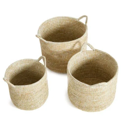 Napa Home & Garden Rivergrass Round Baskets With Handles Set Of 3 In Nude